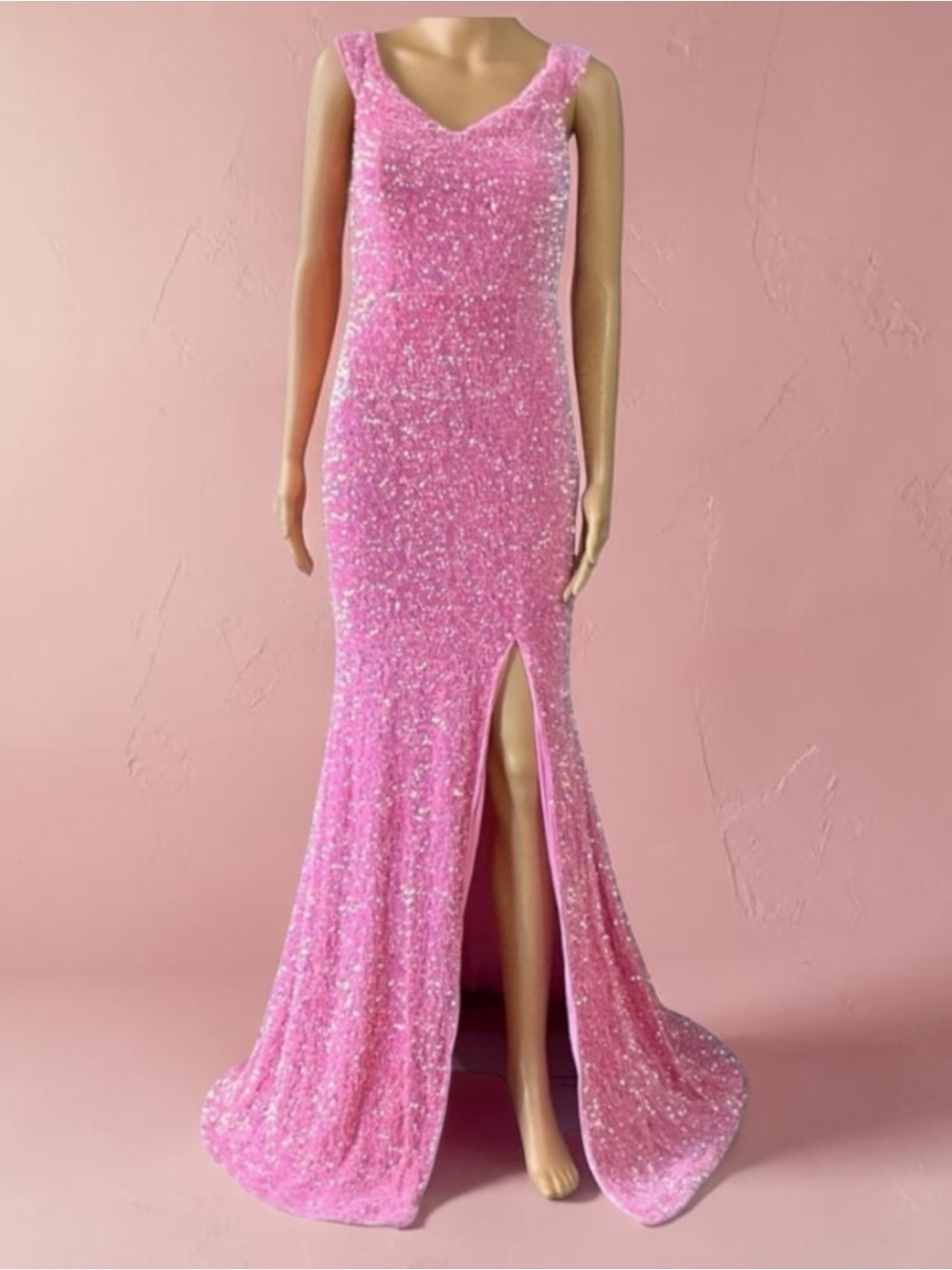 Elegant Pink Sequin Evening Gown